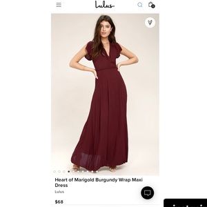 Lulus maxi wrap dress. In burgundy. Size XL it is hemmed to fit a 5’3 height.